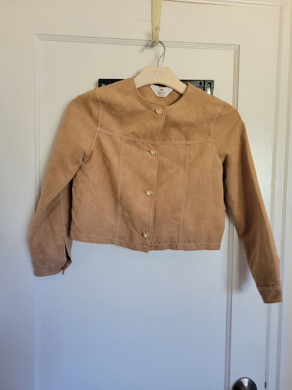 Women's Beige Suede Jacket and Skirt Set